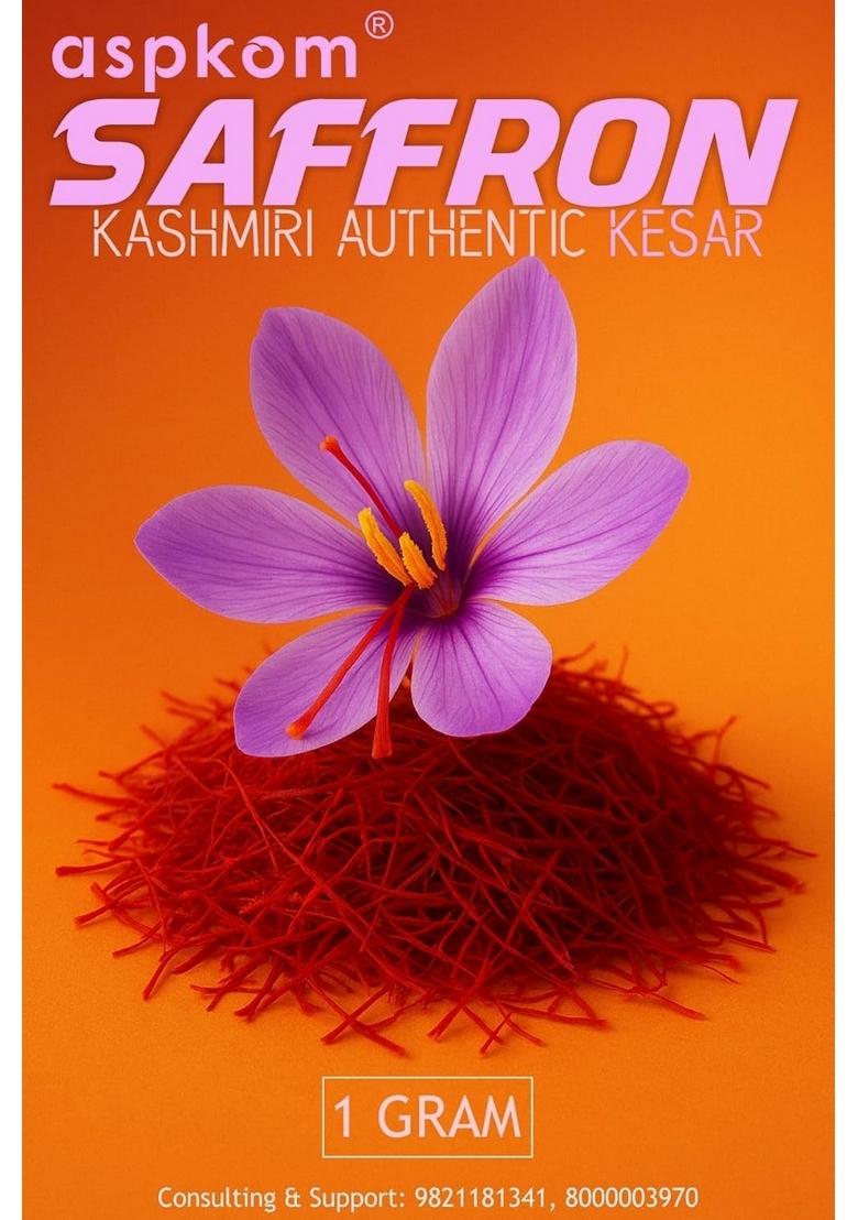 aspkom Kesar Saffron Original for Pregnancy Support, Women Health, Skin Glow | 1 Gram Grade A+++ Keshar (Kashmiri) Natural Wellness Expecting Mothers, Authentic Kashmir Jafran
