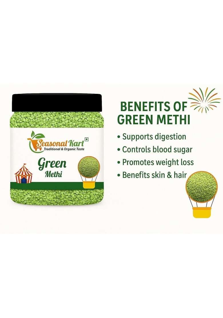 SEASONALKART Seasonal Kart Green Fenugreek Seeds Traditional Organic Hari Methi from Rajasthan India (400 GRAM) - Indya