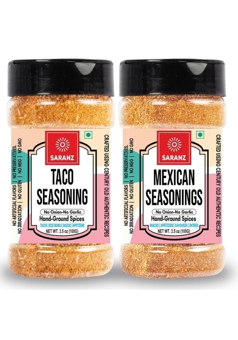 SARANZ Taco Mix Jain Exotic Seasoning & Mexican ( Combo Pack ) Perfect for Snacks, Appetizers, Savouries, Entrees, Main Dishes Aromatic and Flavoured Vegan, Dairy Free | 100 Grams Sprinkler Jar