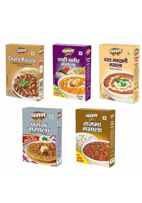 Chaman Masala Mix Combo Pack Of 5 Indian Mixes for Chana, Shahi Paneer, Dal Makhni, Paratha, and Rajma | Spice Blends Rich, Aromatic Curries Easy-to-Use Varieties