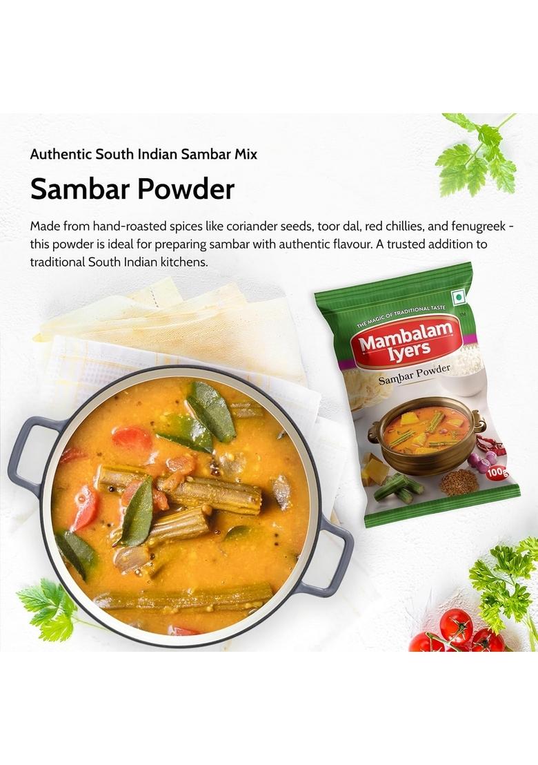 Mambalam Iyers Sambar Powder -Pack of 5-100g each | Montly Saver pack A Flavourful Essential masala for south-Indian kitchen