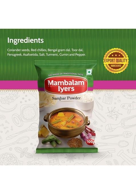 Mambalam Iyers Sambar Powder -Pack of 5-100g each | Montly Saver pack A Flavourful Essential masala for south-Indian kitchen