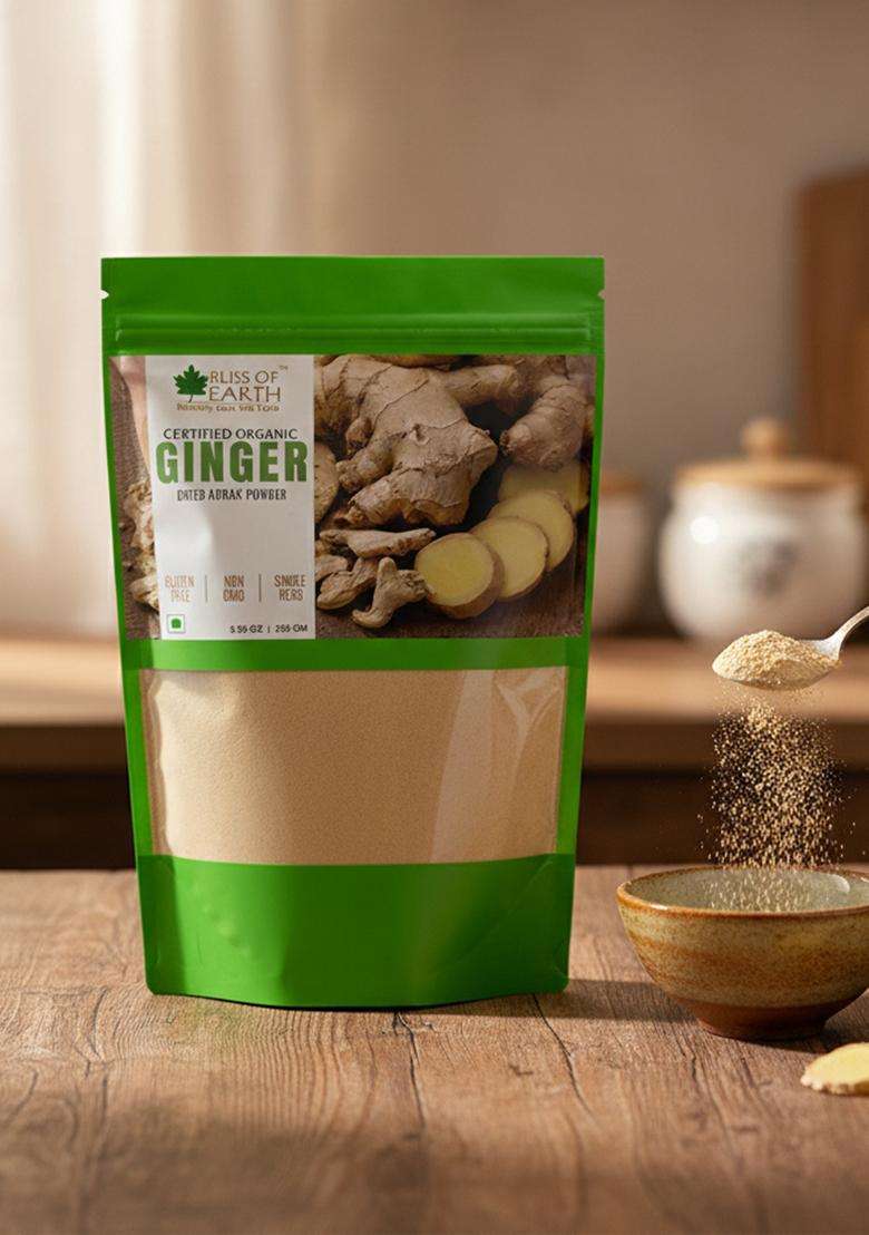 BLISS OF EARTH Certified Organic Ginger Powder Dry For Tea & Juice, Pure Antioxidant Super food, 250GM - Indya