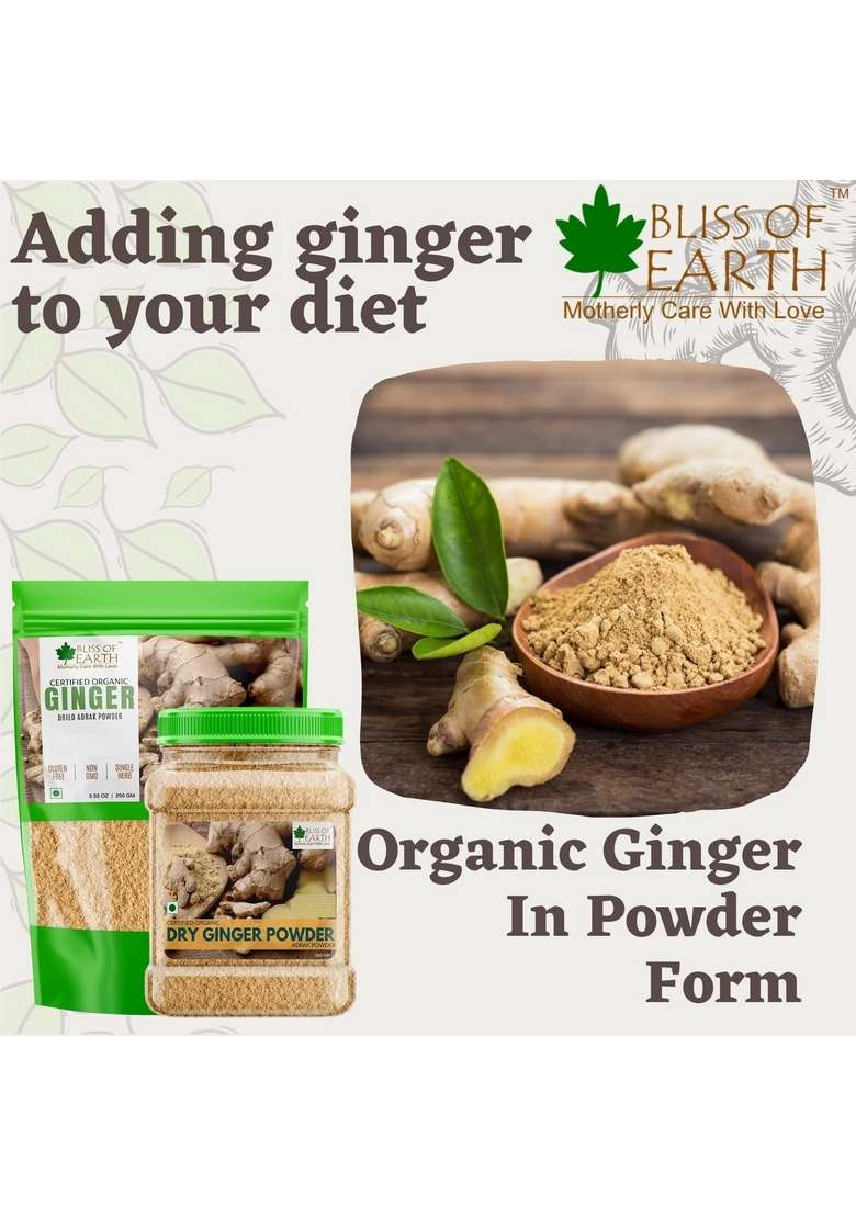 BLISS OF EARTH Certified Organic Ginger Powder Dry For Tea & Juice, Pure Antioxidant Super food, 250GM - Indya