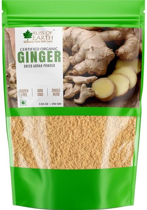 BLISS OF EARTH Certified Organic Ginger Powder Dry For Tea & Juice, Pure Antioxidant Super food, 250GM
