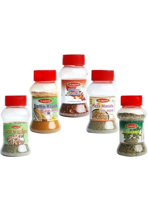 Kapol Pizza Masala (50 grams), Frankie (75 Oregano (20 Chilli Flakes (40 Mixed Herbs (25 grams) - Combo of 5