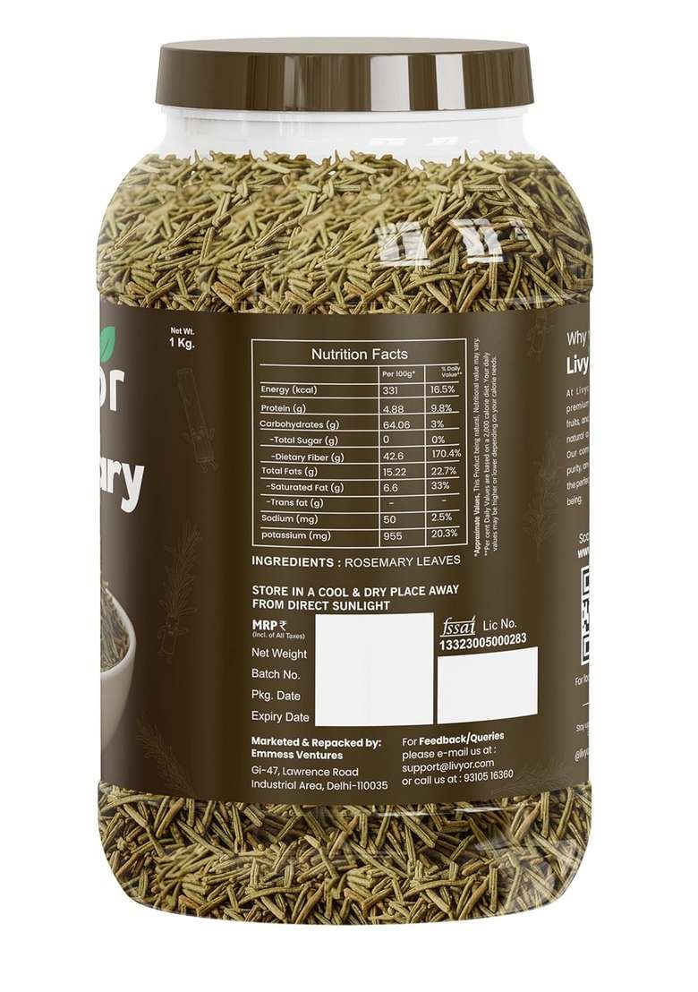 LIVYOR Dried Rosemary Leaves for Hair growth - 200 gm | 100% Natural Preservative Free and Color Pack of 1 - Indya