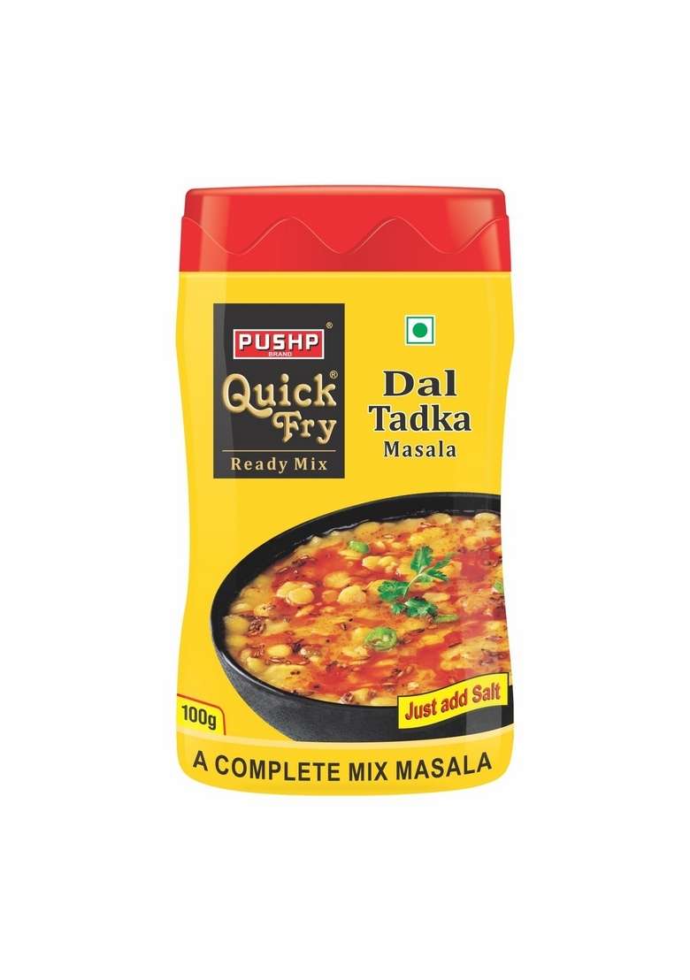 Pushp Brand - Ready to Cook Quick Fry Dal Tadka Masala, for Healthy Cooking | All Seasonings Spices Pure & Hygiene Spice Mix (100g Jar Pack of 1) - Indya