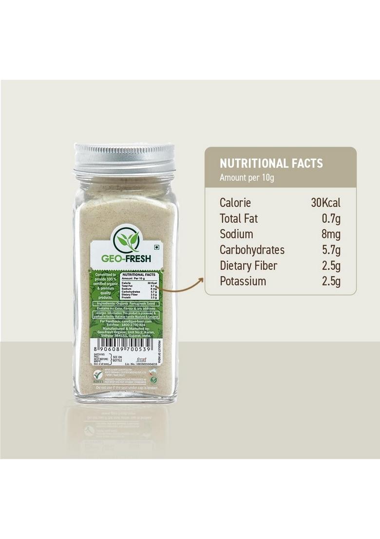 Geo-Fresh Organic Fenugreek Powder, 65g| Methi Powder|Rich in Anti-oxidants & Vitamins| For Healthy Hair Skin| 100% Organic, Non-GMO, USDA Certified, Jaivik Bharat Certified