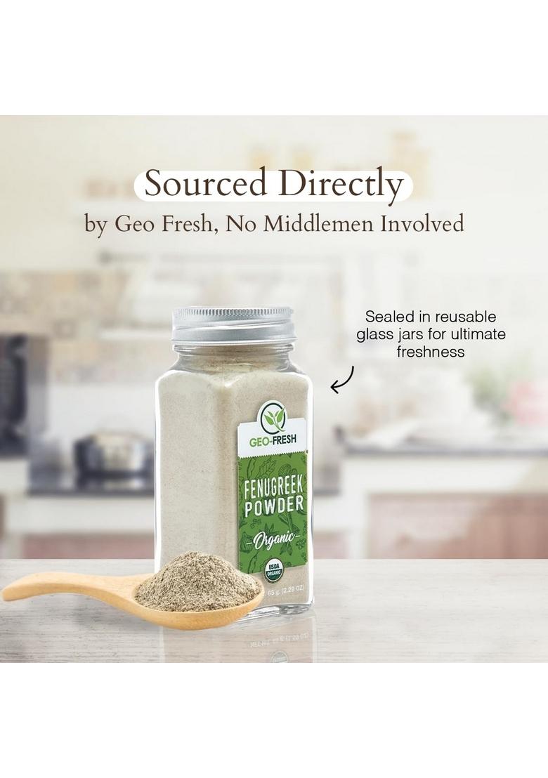 Geo-Fresh Organic Fenugreek Powder, 65g| Methi Powder|Rich in Anti-oxidants & Vitamins| For Healthy Hair Skin| 100% Organic, Non-GMO, USDA Certified, Jaivik Bharat Certified
