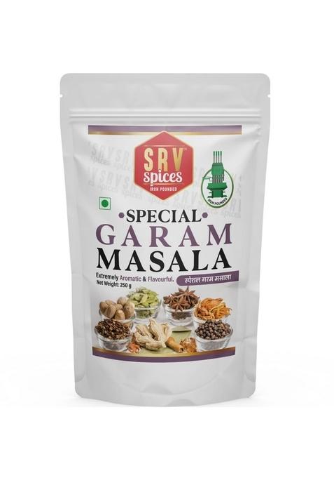 SRV SPICES (iron pounded) Special Garam Masala | Strong & Aromatic Khada Blend Iron Pounded All-Rounder Reusable Pouch Packaging (250g)