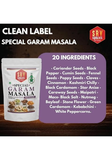 SRV SPICES (iron pounded) Special Garam Masala | Strong & Aromatic Khada Blend Iron Pounded All-Rounder Reusable Pouch Packaging (250g)
