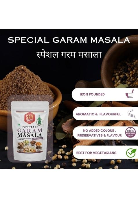 SRV SPICES (iron pounded) Special Garam Masala | Strong & Aromatic Khada Blend Iron Pounded All-Rounder Reusable Pouch Packaging (250g)