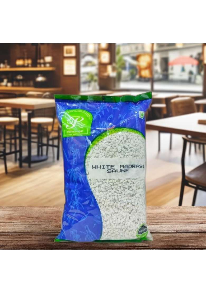 Rahul Sugar Grocery Connect Madrasi White Saunf (1Kg) Mouthfreshner | Refreshment Natural Peppermint Coated and Scented Fennel Seed Thandi Mint Thandai Mouth Freshener Mukhwas 1Kg - Indya