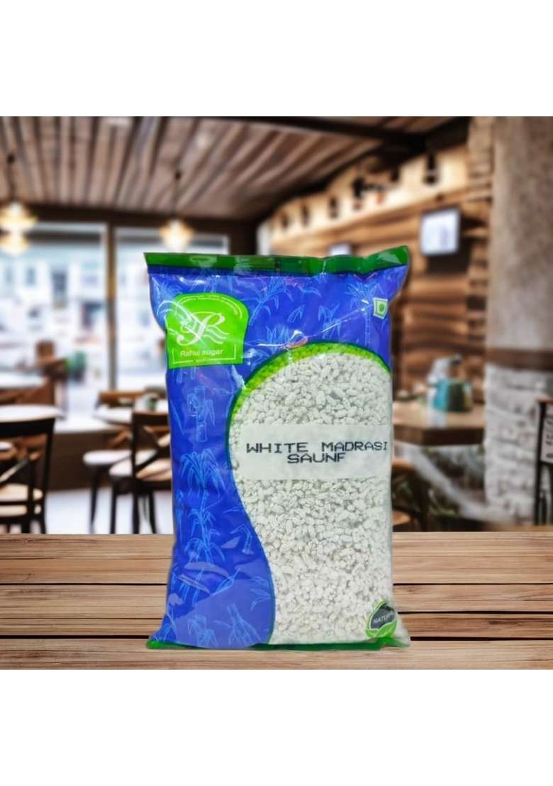 Rahul Sugar Grocery Connect Madrasi White Saunf (1Kg) Mouthfreshner | Refreshment Natural Peppermint Coated and Scented Fennel Seed Thandi Mint Thandai Mouth Freshener Mukhwas 1Kg - Indya
