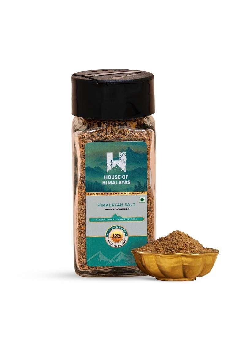 House of Himalayas Timur Flavoured Salt, Hand Ground Himalayan Mineral-Rich, Aromatic Seasoning, Natural and Authentic, with the Traditional Sil Batta, 75g - Indya
