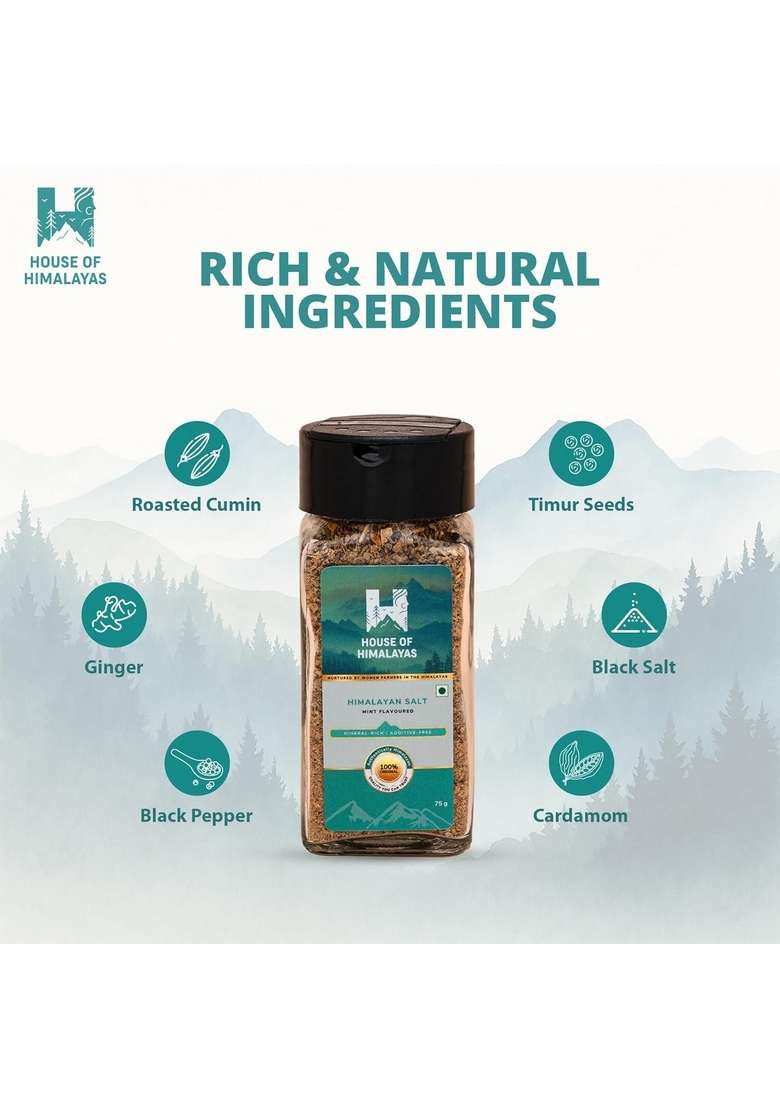 House of Himalayas Timur Flavoured Salt, Hand Ground Himalayan Mineral-Rich, Aromatic Seasoning, Natural and Authentic, with the Traditional Sil Batta, 75g - Indya