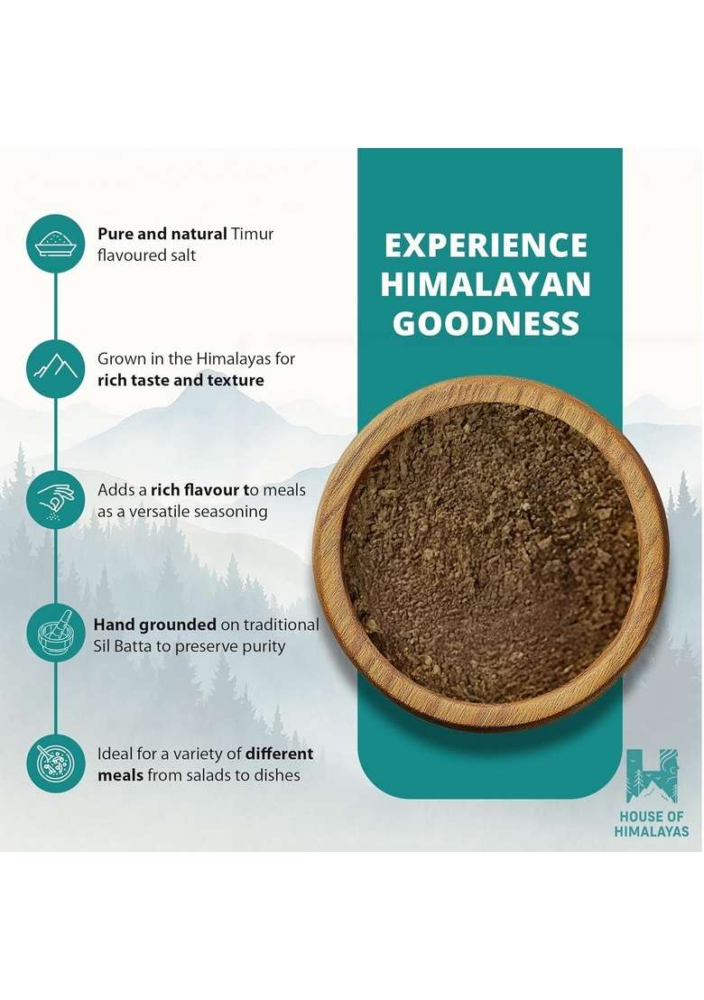 House of Himalayas Timur Flavoured Salt, Hand Ground Himalayan Mineral-Rich, Aromatic Seasoning, Natural and Authentic, with the Traditional Sil Batta, 75g - Indya