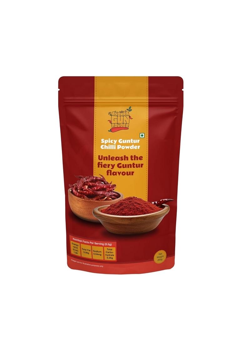 ANDHRA GUNPOWDER Red Chilli Powder|Guntur Powder|Lal Mirch Powder|Spicy Seasoning Powder|Authentic Indian Spice|Essential Spice For Curries|Bold Flavors -200 Grams