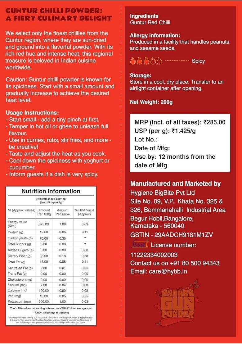 ANDHRA GUNPOWDER Red Chilli Powder|Guntur Powder|Lal Mirch Powder|Spicy Seasoning Powder|Authentic Indian Spice|Essential Spice For Curries|Bold Flavors -200 Grams