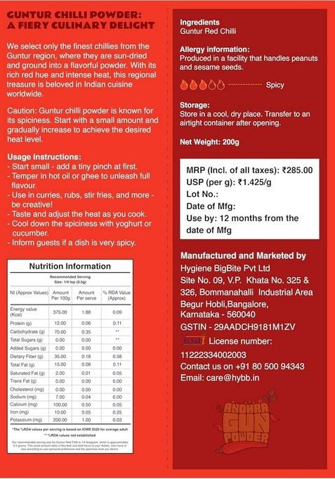ANDHRA GUNPOWDER Red Chilli Powder|Guntur Powder|Lal Mirch Powder|Spicy Seasoning Powder|Authentic Indian Spice|Essential Spice For Curries|Bold Flavors -200 Grams