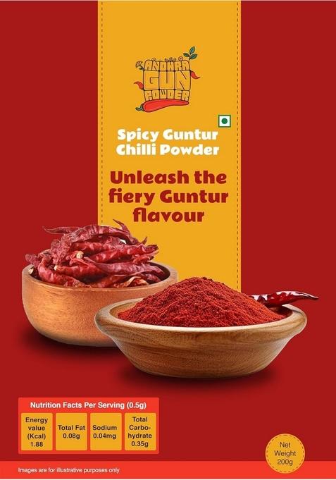 ANDHRA GUNPOWDER Red Chilli Powder|Guntur Powder|Lal Mirch Powder|Spicy Seasoning Powder|Authentic Indian Spice|Essential Spice For Curries|Bold Flavors -200 Grams