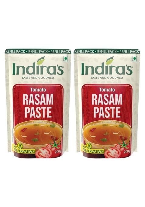 Indira's Instant Tomato Rasam Paste, More Flavourful than Powder Masala Mix, Ready To Eat Rasam, No Need For Cooking - Just Add Hot Water 200g (Pack of 2)