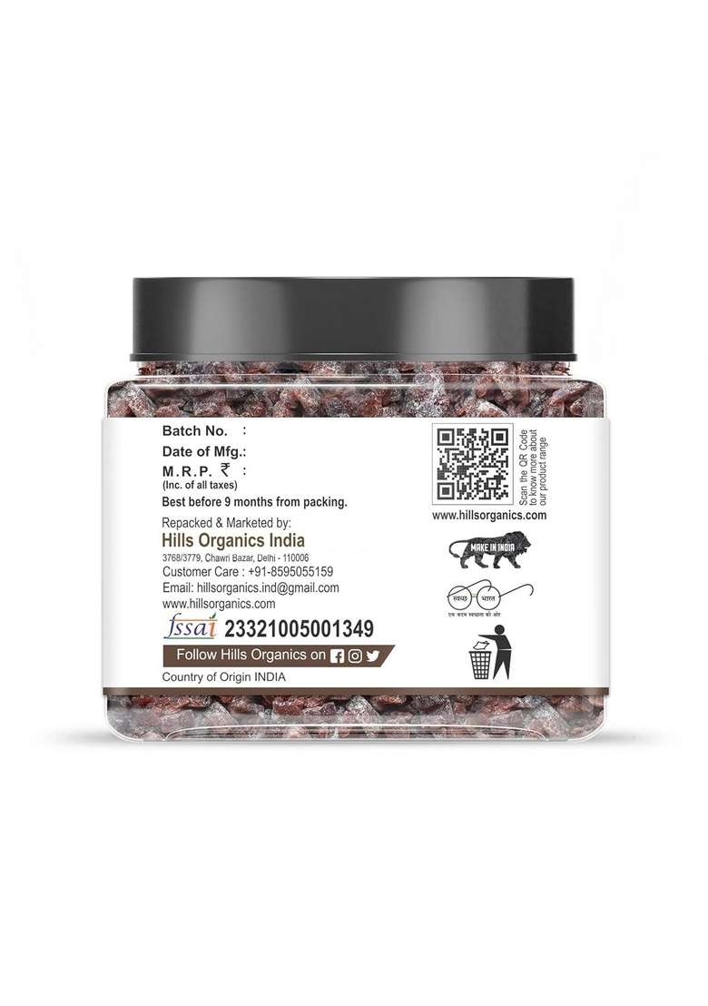 HILLS ORGANICS Himalayan Black Salt (Kala Namak) 250 gm | 100% Pure & Organic Natural Kaala Namak Use for Raita, Chaats, and Salads Substitute of White - Jar Pack - Indya