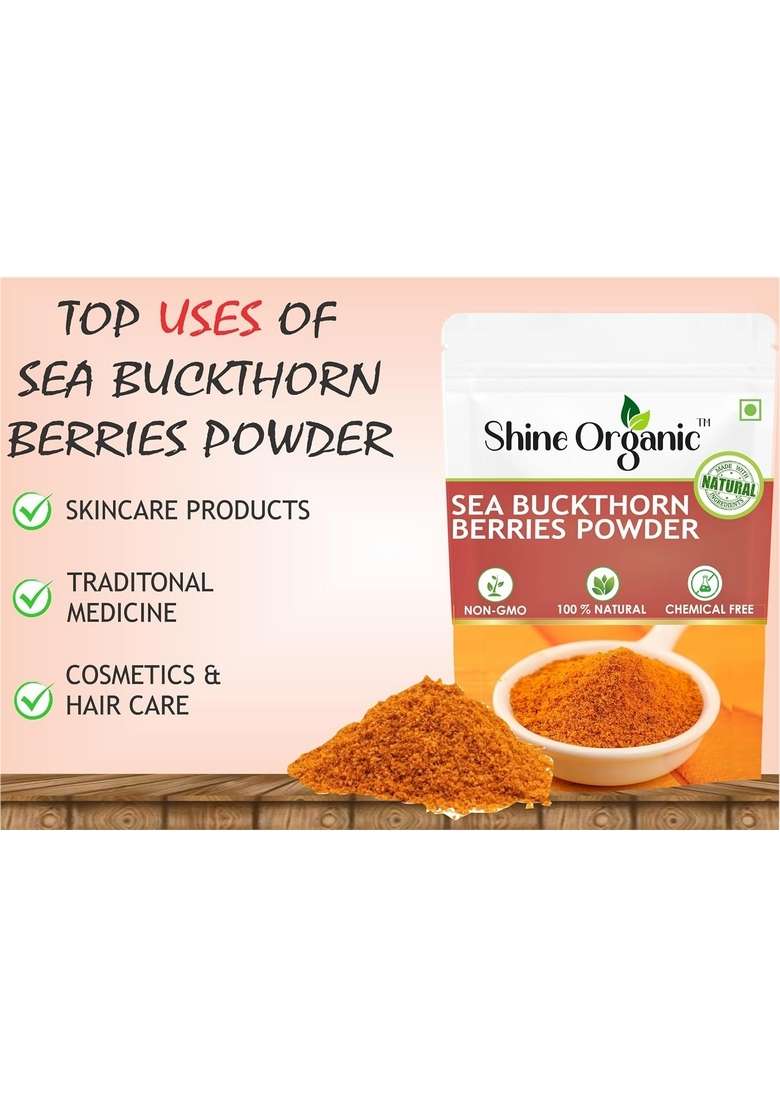 Shine Organic Sea Buckthorn Berries Powder | Dry Rich in Fiber, Omegas, Vitamin C, (50gm) - Indya