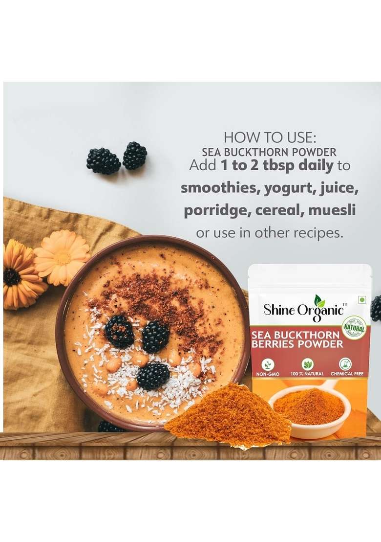 Shine Organic Sea Buckthorn Berries Powder | Dry Rich in Fiber, Omegas, Vitamin C, (50gm) - Indya