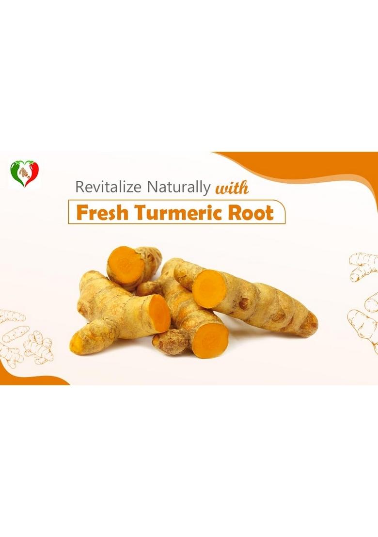 PARSHUTARA Fresh Raw Turmeric Roots (Kacchi Haldi) 100% Chemical-Free, High Curcumin, & Handcrafted Ideal for Cooking, Herbal Teas, Skincare Traditional Ceremonies Natural Immunity Booster Ayurvedic Herb 350g with FREE chemicals Haldi Powder 50GM