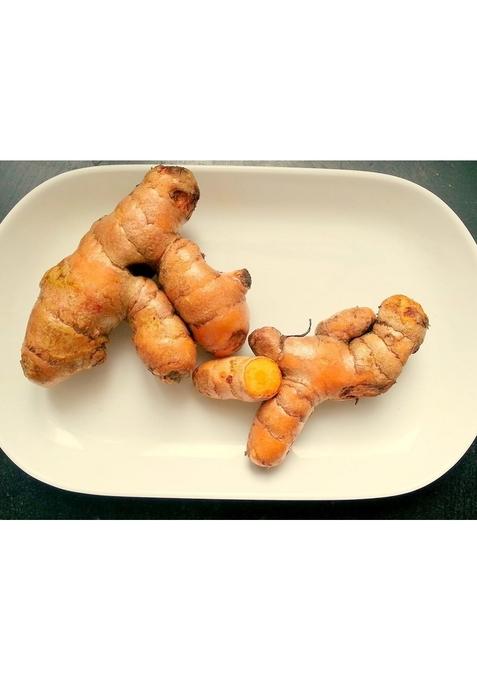 PARSHUTARA Fresh Raw Turmeric Roots (Kacchi Haldi) 100% Chemical-Free, High Curcumin, & Handcrafted Ideal for Cooking, Herbal Teas, Skincare Traditional Ceremonies Natural Immunity Booster Ayurvedic Herb 350g with FREE chemicals Haldi Powder 50GM