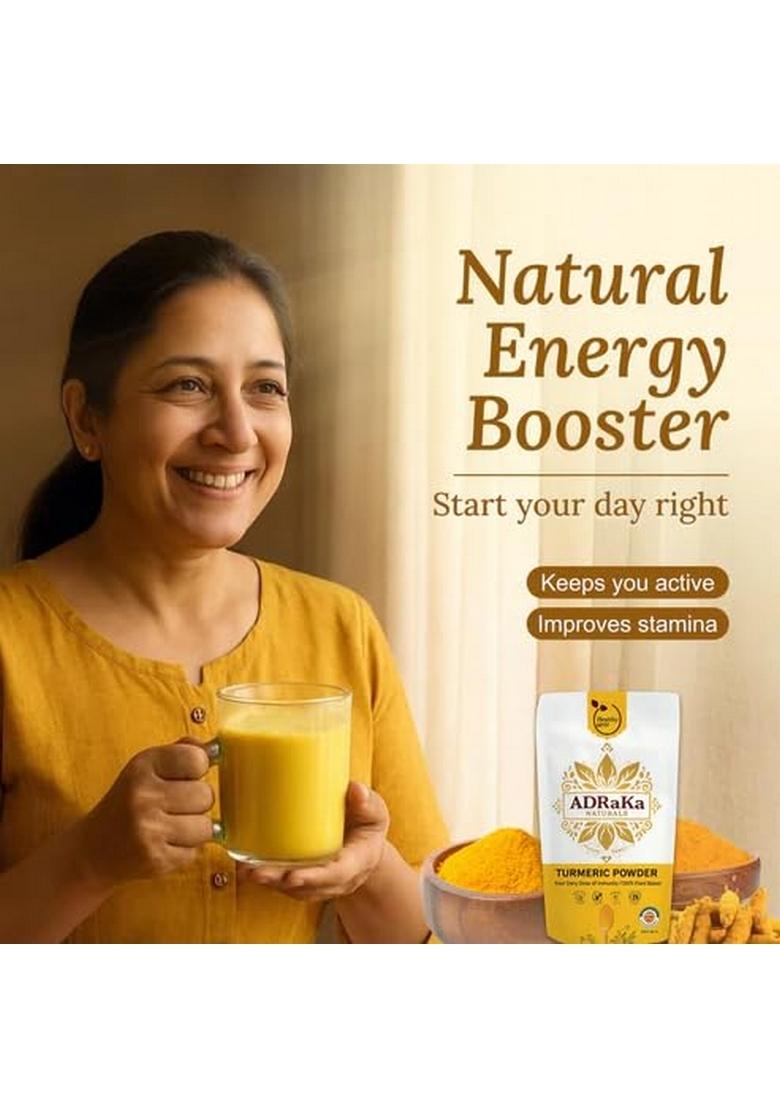 ADRaKa NATURALS Lakadong Turmeric Powder 100% Pure, Organic, High Curcumin, Natural Immunity Booster, Anti-Inflammatory & Healthy Spice for Cooking, Smoothies, Tea Home Remedies (350 g)
