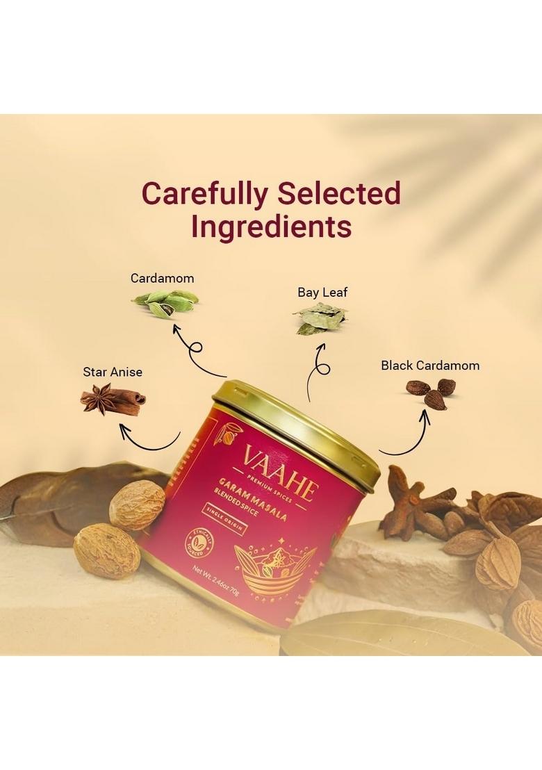 VAAHE Garam Masala 70g | Handcrafted Blend of 17+ Premium Whole Spices Authentic Indian for Curries, Gravies & Tadka Freshly Ground and Packed 100% Pure Airtight Tin Box