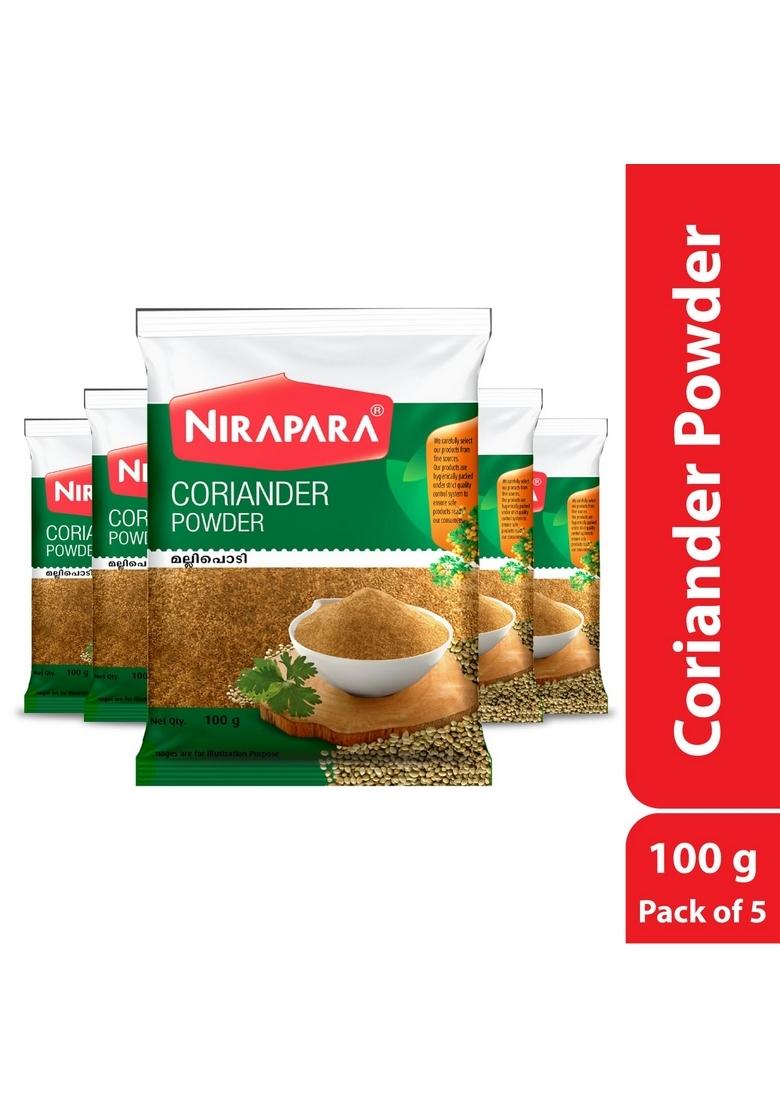 Nirapara Coriander Powder for Incredible Taste and Flavour| Perfectly Grounded Rich Texture & Aroma| No Added Flavours Colours| Hygienically Packed| 100g x 5 | 500 gms