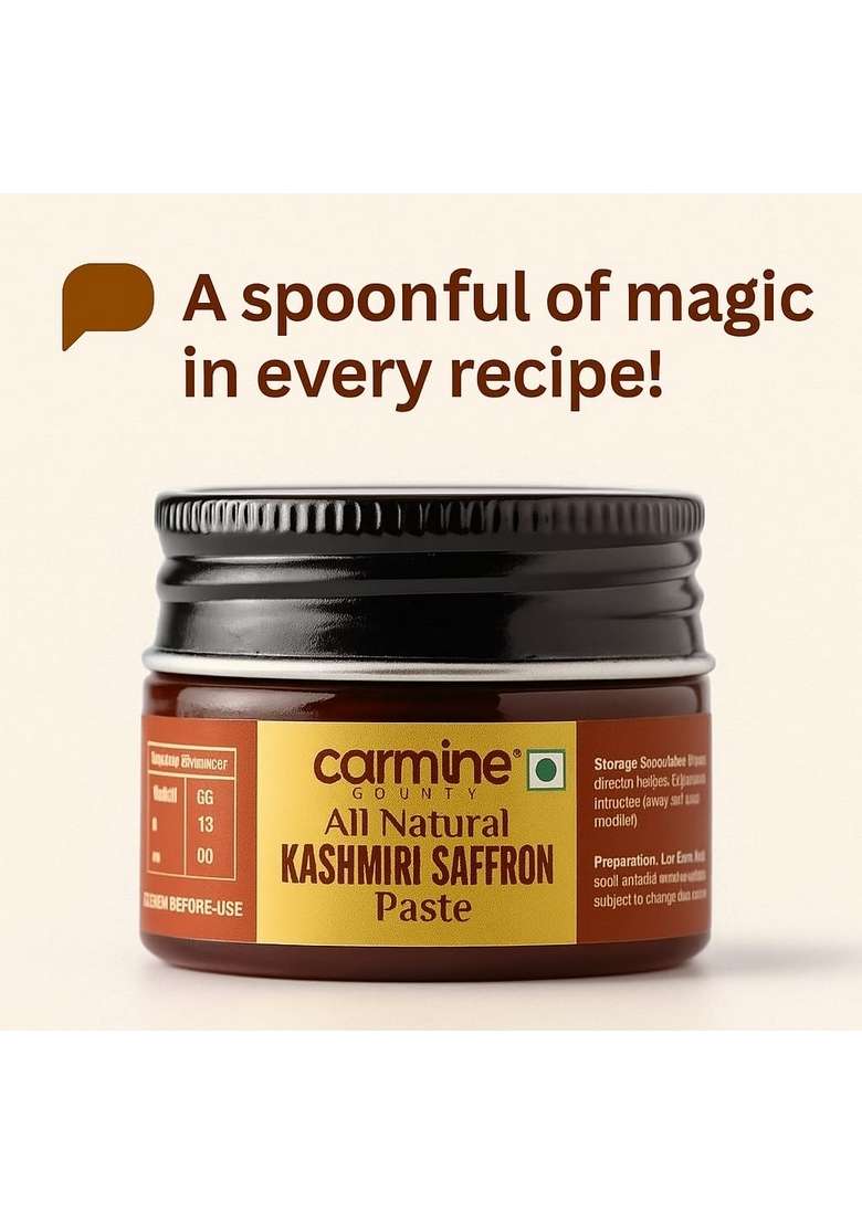 Carmine County Pure Saffron Paste 25g | Premium Grade All Natural Kesar Extract for Cooking, Baking, Desserts, Ice Cream & Sweets No Additives or Preservatives Rich Aroma, Flavor Golden Color - Indya