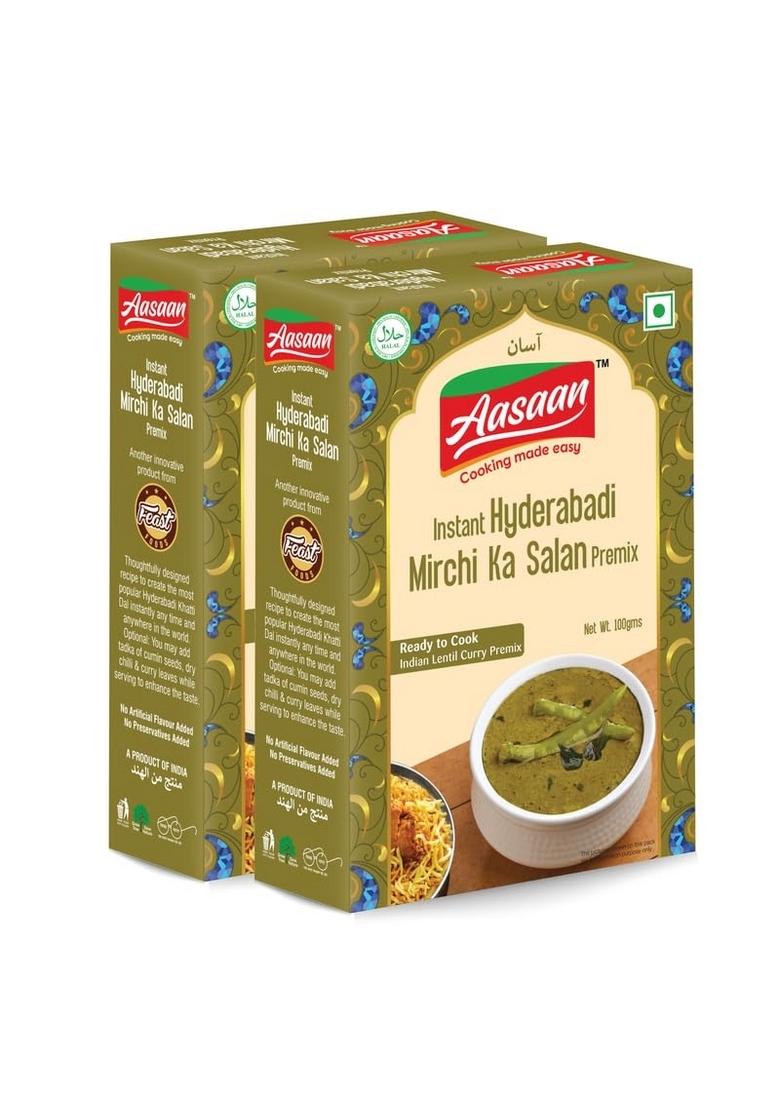 Aasaan Mirchi Ka Salan Premix 100gms, Ready to Cook Spice Mix, Instant Hyderabadi Premix, Easy Masala Mix (Pack of 2)