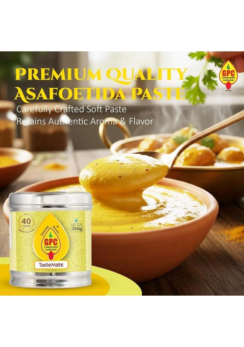 GPC Tastemate Hing Paste 250g Soft Compounded Asafoetida in Stainless Steel Container | Digestive Indian Spice for Daily Cooking Boosts Flavour, Rich Aroma, Antioxidant-Rich - Indya