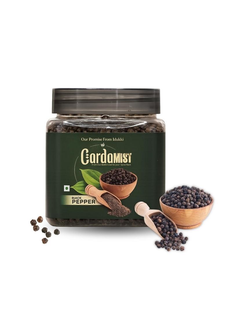 CardaMIST Idukki Black Pepper Whole | Premium Kali Mirch Sabut Natural Bold Peppercorns for Cooking & Seasoning Pure Fresh Spices Jar Pack Kitchen Use