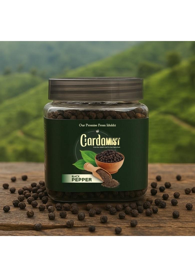 CardaMIST Idukki Black Pepper Whole | Premium Kali Mirch Sabut Natural Bold Peppercorns for Cooking & Seasoning Pure Fresh Spices Jar Pack Kitchen Use