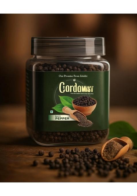 CardaMIST Idukki Black Pepper Whole | Premium Kali Mirch Sabut Natural Bold Peppercorns for Cooking & Seasoning Pure Fresh Spices Jar Pack Kitchen Use