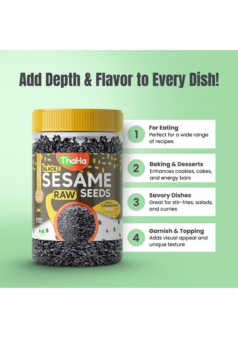 ThaHa Raw & Virgin Black Sesame Seeds 400 GM | 100% Clean and Natural Til for Eating
