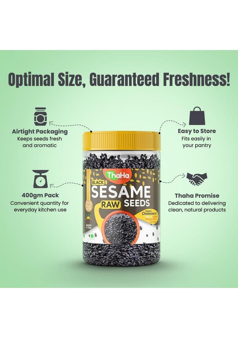 ThaHa Raw & Virgin Black Sesame Seeds 400 GM | 100% Clean and Natural Til for Eating