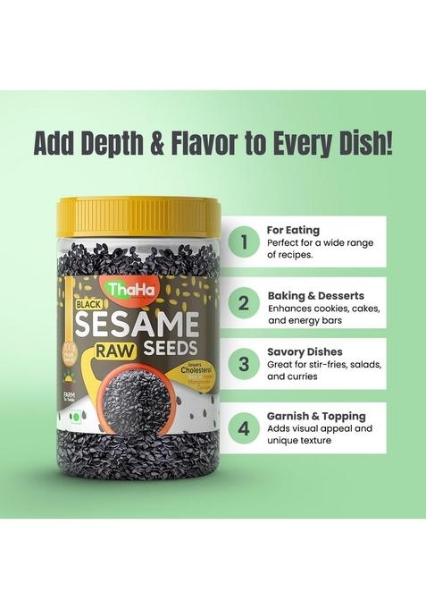 ThaHa Raw & Virgin Black Sesame Seeds 400 GM | 100% Clean and Natural Til for Eating