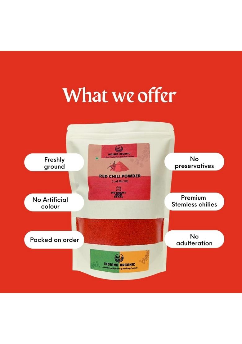 INDIANA ORGANIC Red Chilli Powder | Packed on order freshly ground using stemless No added colors, fillers, additives, or preservatives