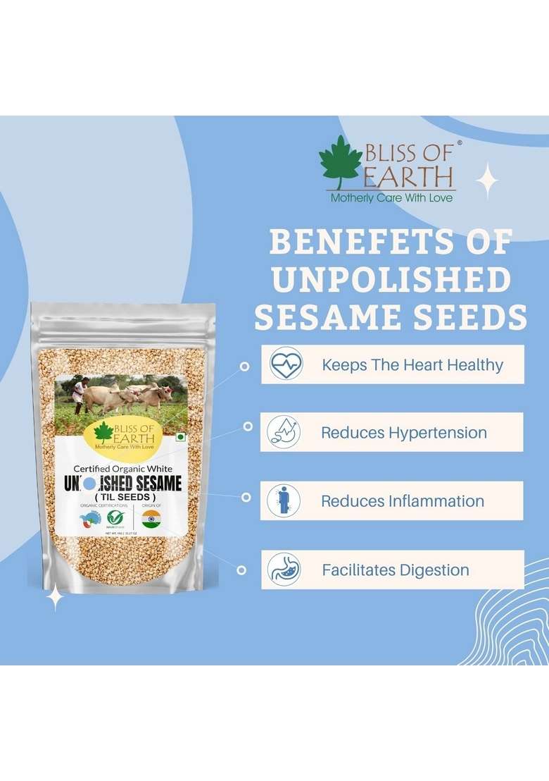 BLISS OF EARTH Organic Unpolished Sesame Seeds White For Eating, Raw Til Pack 2x1kg - Indya