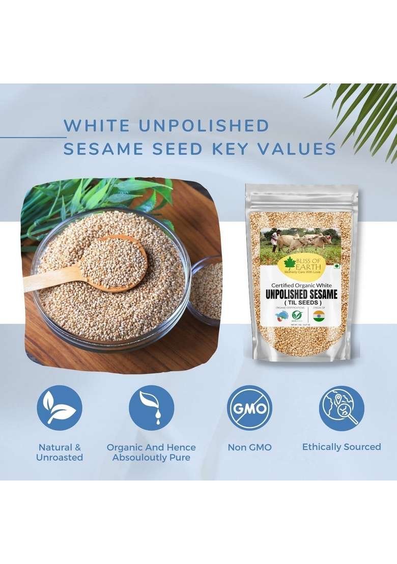 BLISS OF EARTH Organic Unpolished Sesame Seeds White For Eating, Raw Til Pack 2x1kg - Indya