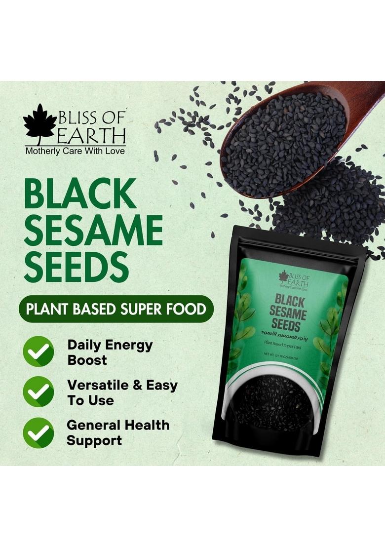 BLISS OF EARTH 500gm unhulled Black Sesame Seeds, Kaale Til, Fresh & Organic Fully Fiber Rich Great for Cooking Baking