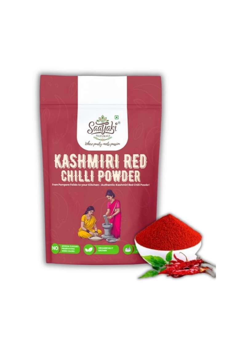 SAATYAKI NATURALS Organic Kashmiri Red Chilli Powder100% Pure, Freshly Ground Spice for Cooking, Non-GMO, Gluten-Free Perfect Curries, Marinades, and Seasoning (100gm) - Indya