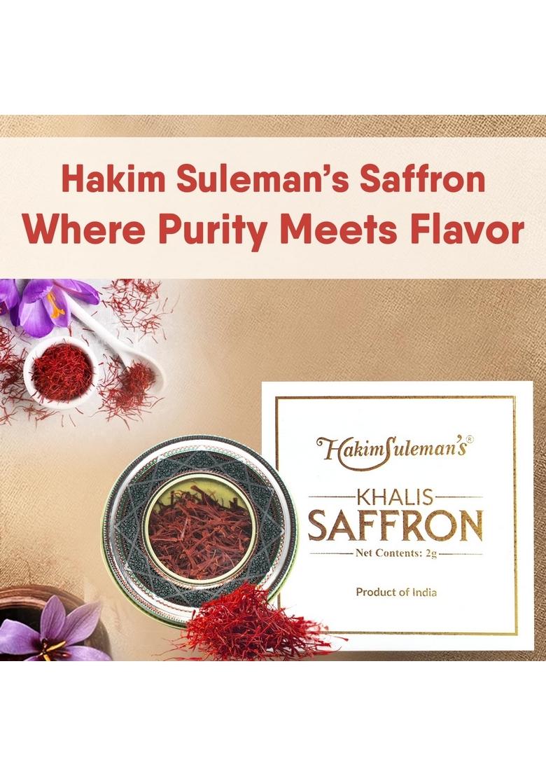 Hakim Suleman's Khalis Saffron Threads – Premium Kashmiri (Kesar) Hand-Harvested, Natural & Non-GMO Ideal for Cooking, Tea, Skincare Wellness 2 g (Pack of 1)